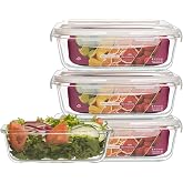 KIT 3 Potes de Vidro Retangular com Tampa Hermética 640ml - Alto Borossilicato - Linha Premium (Branco)