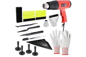 EHDIS Window Tint Kit Vinyl Wrap Tool with Heat Gun,Vinyl Scraper,Shank Gasket Squeegee,Working Gloves,Curves Slot Tint Tool for Car Wrapping,Window Film,Graphics,Decal Installation