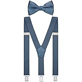 WDSKY Men's Boys' Bow Tie and Suspenders Set Y Shape Adjustable Elastic