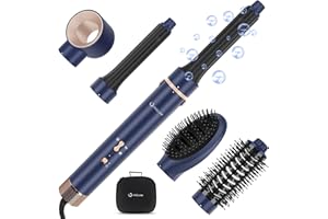 IG INGLAM Pro 5 in 1 MegaAIR Blow Dryer Brush, 28MM Air Automatic Curling Iron, High Speed Hair Dryer 110,000 RPM Brushless Motor Negative Ionic Lock Style, Prussian Blue