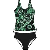 Qaoerde Girls Swimsuit Two Piece Girls Tankini Swimsuit Drawstring Printed Bathing Suit Ruched Swimwear Set 9-16 Years