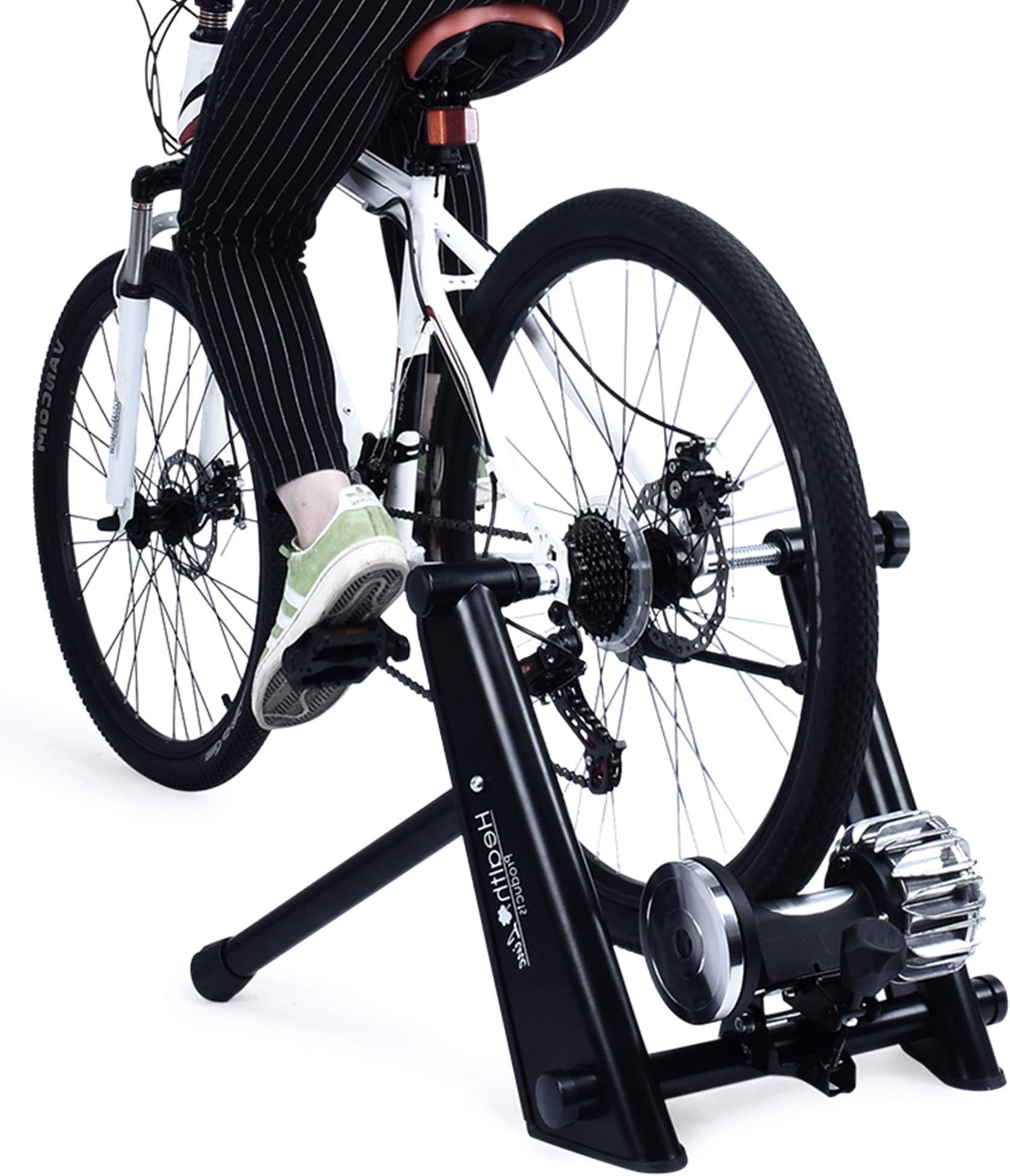 HEALTH LINE PRODUCT Indoor Fluid Bike Trainer, Stationary Exercise Trainer Stand, Fit 26-29" Mountain & Road Bicycle Support 350lbs Portable Cycling Stand with Sweat Guard