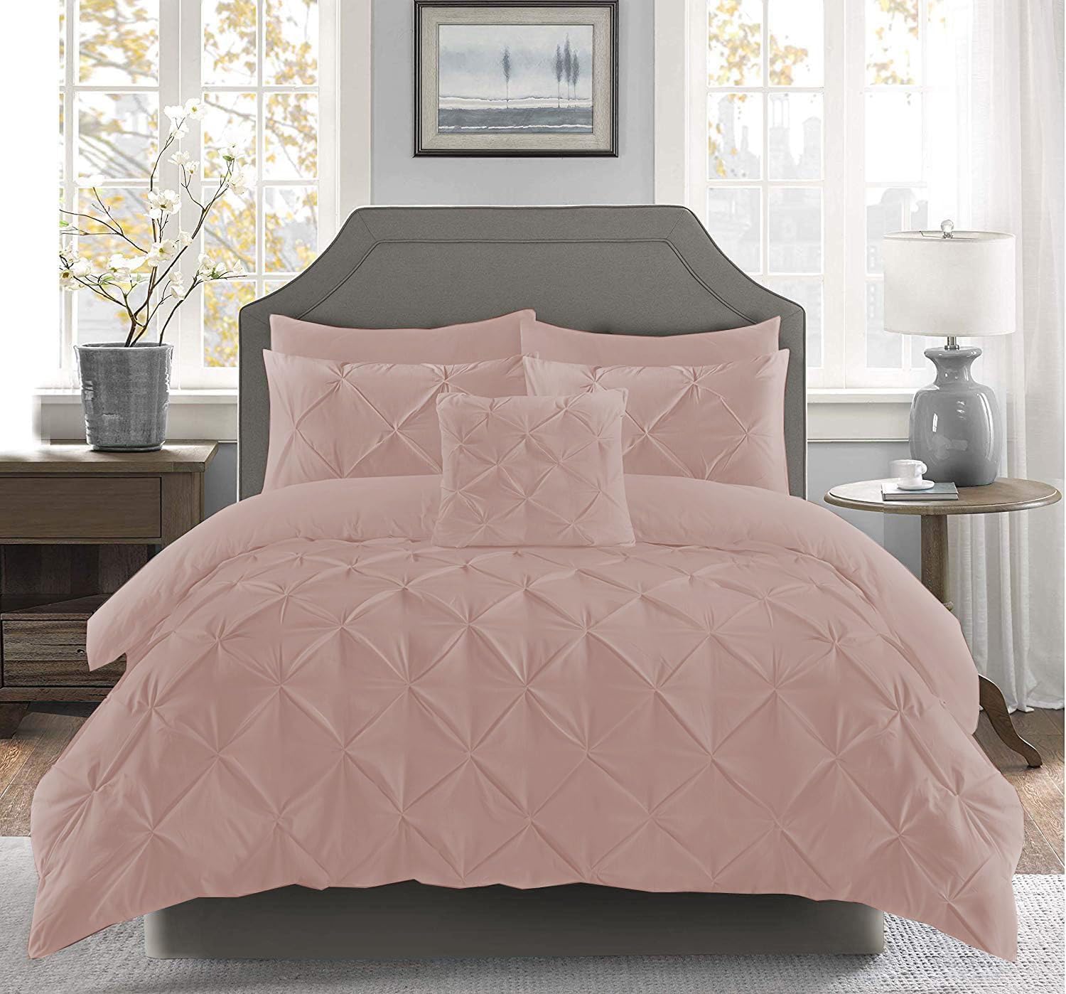 Pintuck Pinch Pleated Duvet Cover Set With Matching Pillow Cases 100% Cotton Ultra Soft Breathable Luxury Hotel Quality Quilt Bedding Cover Sets All UK Sizes (Soft Pink, King)