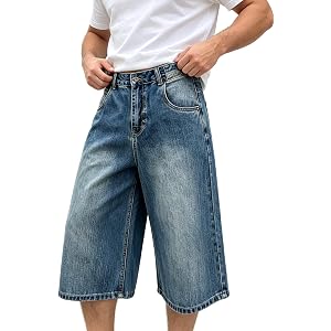 TEGIAS Mens Baggy Jean Shorts Vintage Jorts for Men Wide Leg Denim Shorts