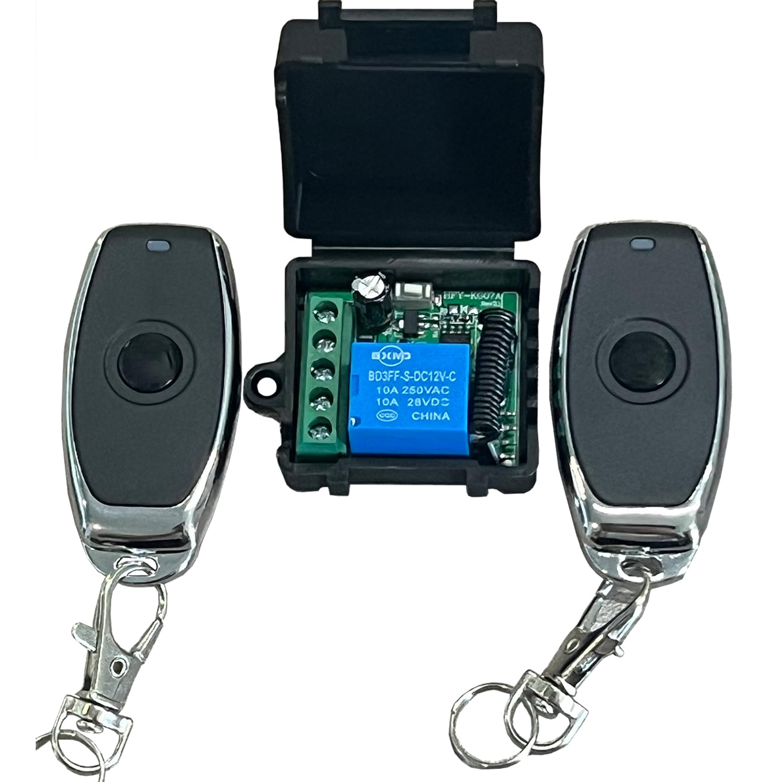 Bkiyougo 433mhz Remote, Garage Door Controller Wireless 433mhz RF Relay Module 12V 1ch Remote Control Switch Receiver with 2 Transmitter Smart Home Remote Light Switch — image 1