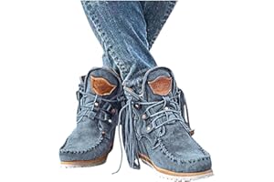 AODONG Ankle Boots for Women Suede Flat Short Ankle Booties Retro Fringe Boots Winter Round Toe Roman Fringe Short Flat Shoes