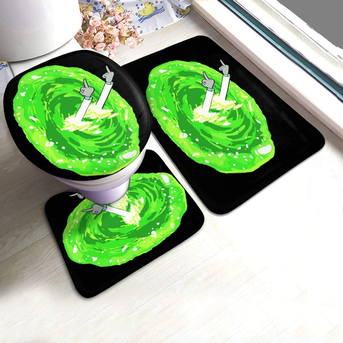 Rick and Morty Non-Slip Mat Bathroom Rug Mats Set 3 Piece Anti-Skid Pads Bath Mat + Contour + Toilet Lid Cover Bathroom Antiskid Pad