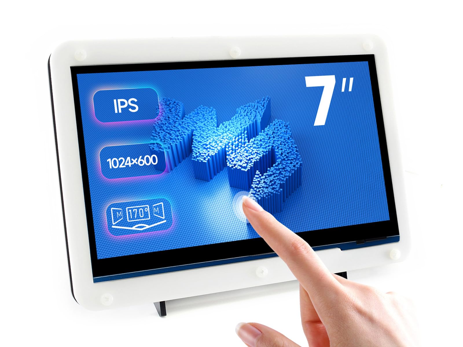 Waveshare 7 inch Display for Raspberry Pi 4 Capacitive Touchscreen HDMI LCD (C) 1024x600 Resolution IPS with 170° View Angle Support All Raspberry Pi/Windows 10/8.1/8/7 PC Monitor Low Power with Case