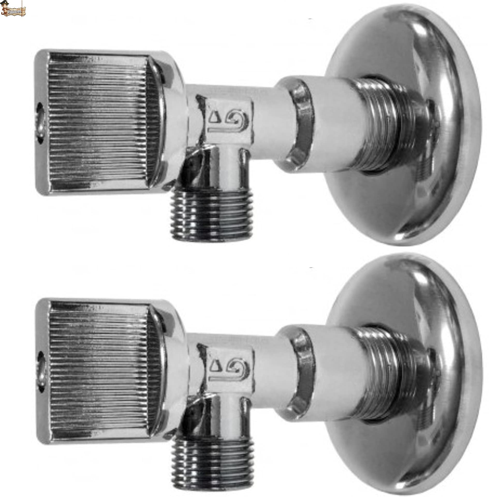 BricoLoco Water Stopcock Male Square Tap Ball Lock Chrome Brass 1/2" x 3/8" Tap for Basin Cistern Washing Machine Dishwasher (Male, 2)