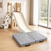 Indoor Staircase Slide Cushion 2 Inch Foam Padding Slide Landing Mat | 36"X24" Foldable Cushioned Play Mat with Grey Velvet Cover and Non-slip Bottom for Indoor Staircase, Climber, Couch Slide
