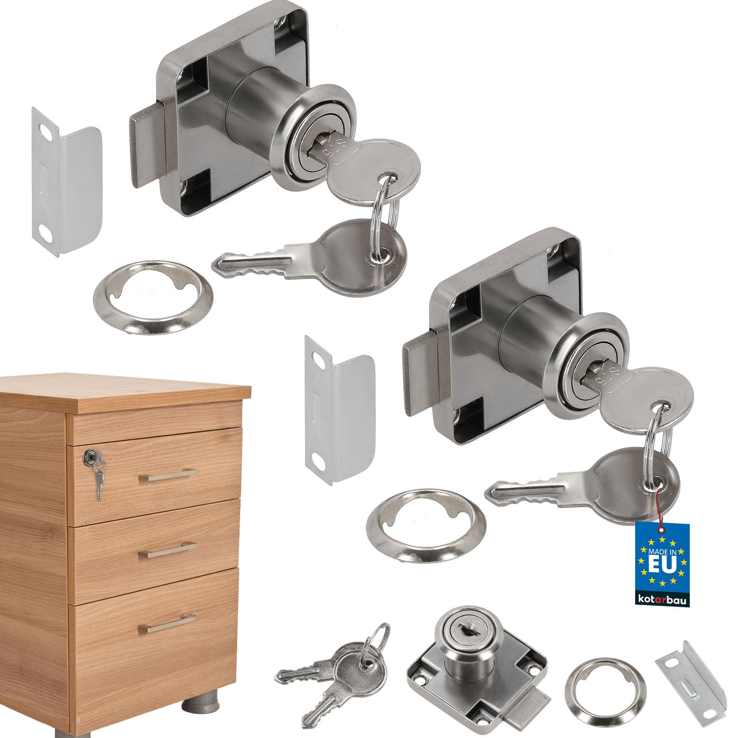 KOTARBAU® Set of 2 Furniture Locks for Screw-On Furniture Doors and Drawers 40 x 40 mm