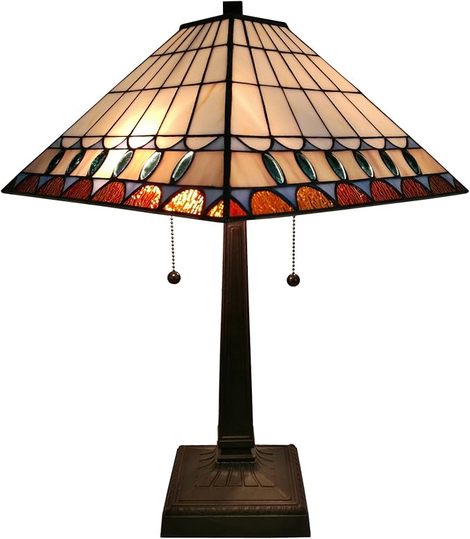 Tiffany Style Table Lamp Banker Mission 21" Tall Stained