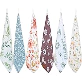 LifeTree Baby Muslin Washcloths, Soft 6 Pack Baby Wash Cloths Unisex for Boys Girls, 70% Viscose from Bamboo and 30% Cotton Bath Face Towels, Bibs for Newborn with Sensitive Skin, 10.6x10.6 inches