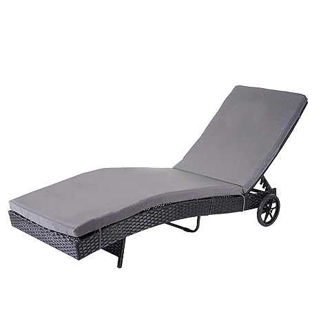 Mendler Sonnenliege HWC-D80, Gartenliege Relaxliege Liege, Poly-Rattan ~ anthrazit, Kissen dunkelgrau