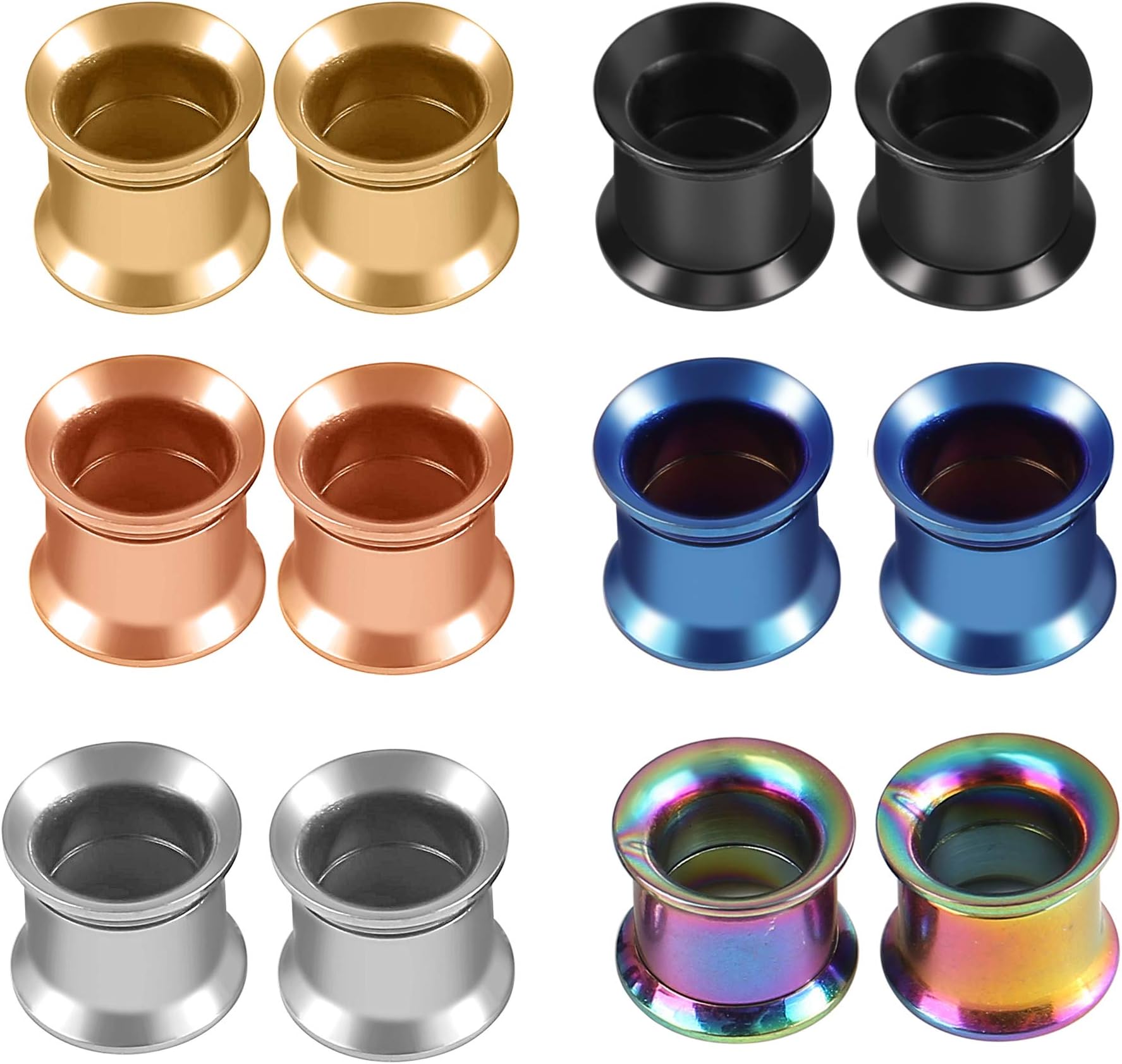 HuayoRong 12Pcs Ear Stainless Steel Screw fit Tunnels Gauge Plugs Set Double Flared Expanders