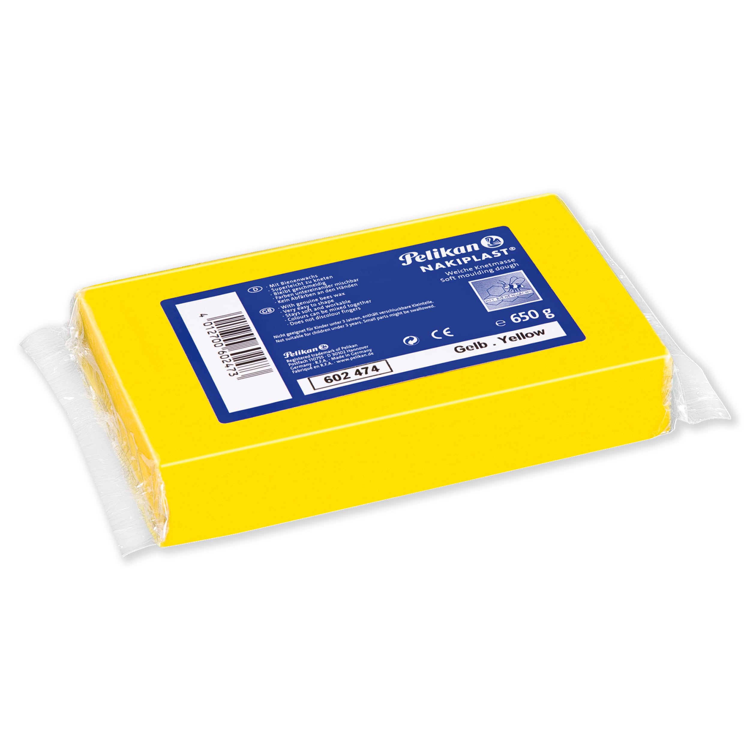 Pelikan Nakiplast Modelling Clay, Yellow, 650g, Wax-Based Non-Staining Putty for Children, School & Creative Use