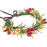 KorViSHOW Hawaiian Orchid Flower Crown - Tropical Leis Floral Headband Hawaii Floral Headpiece Hula Dress Up Accessory