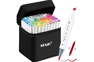SFAIH Alcohol Markers Brush Tip & Chisel Tip - 72 Colors Double Tipped Art Markers for Adult Coloring Books Illustration, Gifts for Artist Adult - Refillable Alcohol-based Ink