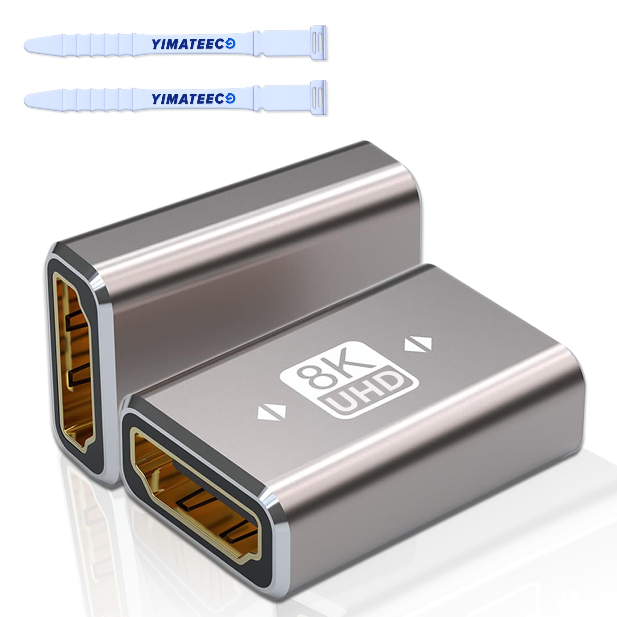 YIMATEECO HDMI Coupler 8K HDMI Extender, HDMI Female to Female Adapter Connector HDMI 2.1 Version Extension Support 8K@60Hz, 4K@120Hz, 3D, HDR, ARC for DVD Player, HDTV, Blu-ray, PC (2 Pack)