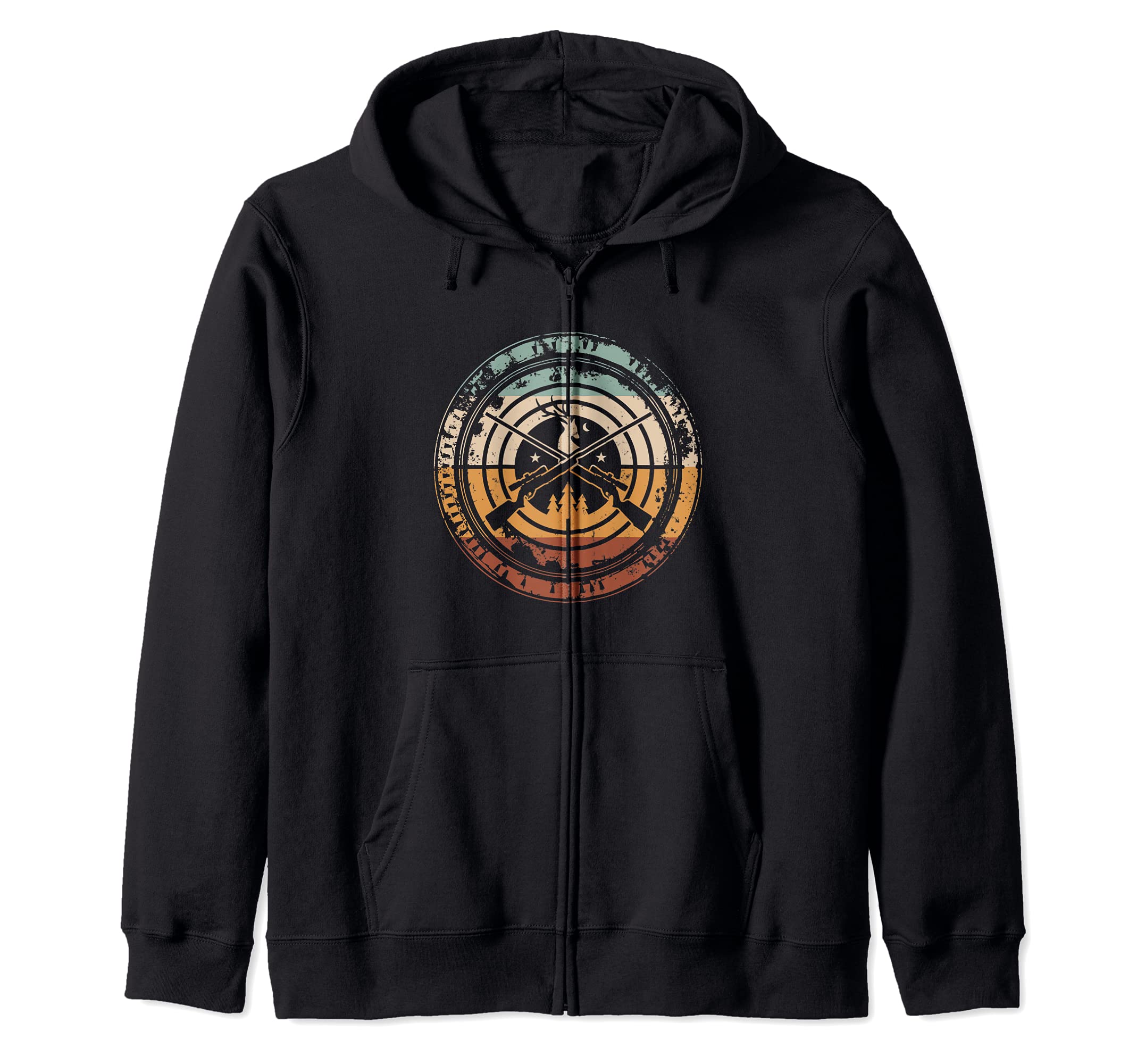 Deer Hunting Hunter Sunset Vintage Zip Hoodie