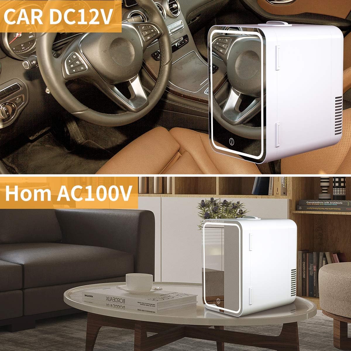 Mini Fridge 6 Liter AC/DC Portable Beauty Fridge Thermoelectric Cooler and Warmer for Skincare, Bedroom and Travel (Mirror & LED Design): Home & Kitchen