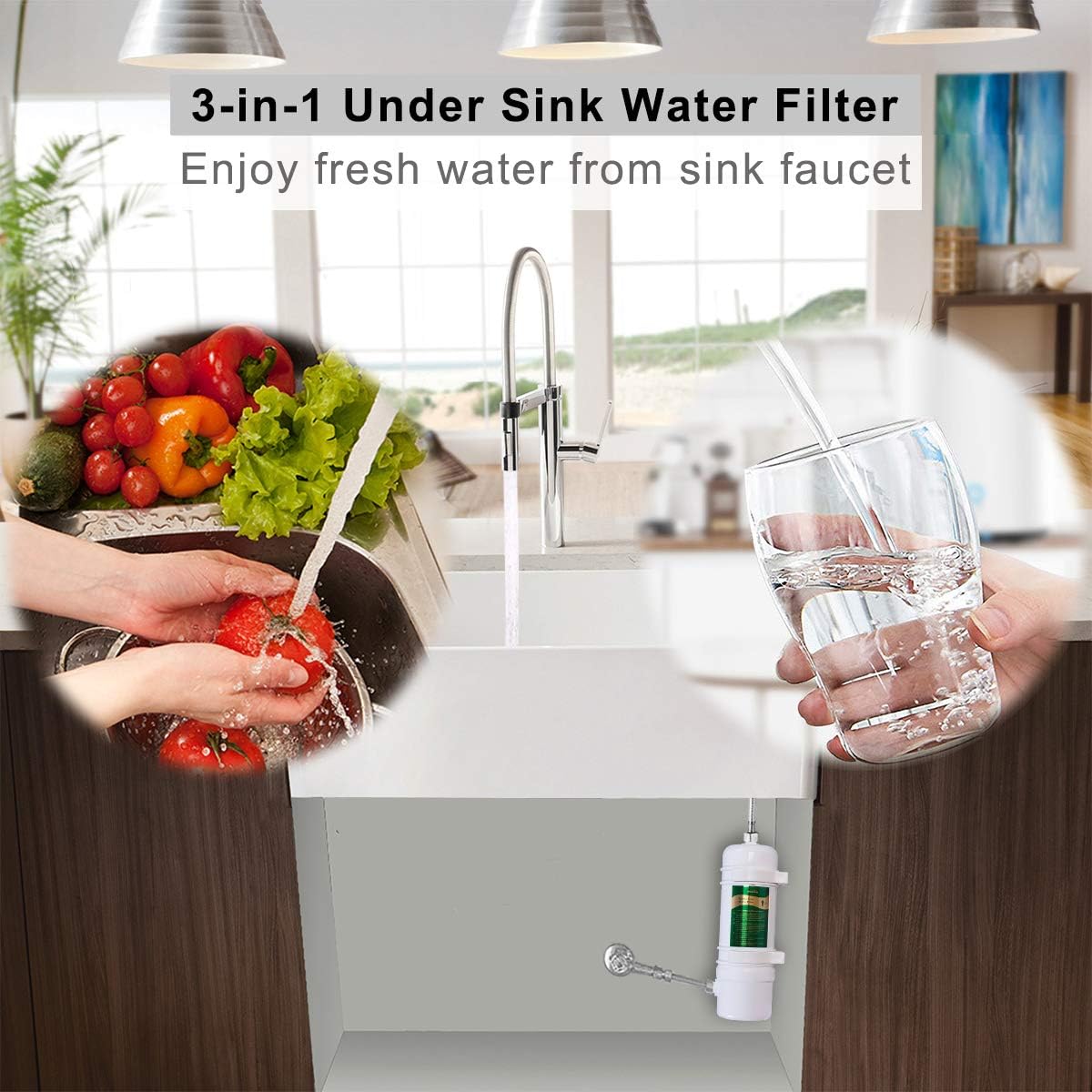Hansing Full Flow Under Sink Water Filter with 13K Gallons Ultra High Capacity - Removes Chlorine, Chloramine, Lead, Heavy Metals, Odors, Bad Tastes and More - - 