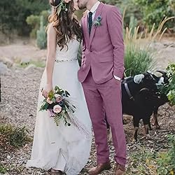 High-End Suits Retro Light Purple Linen Men Suit