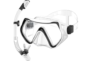 MELUMILU Snorkeling Gear for Adults, Dry Snorkel Set 180° Panoramic Wide View Anti-Fog Scuba Diving Mask, Professional Snorkel Gear for Free Breathing, Swimming, Diving