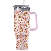 Yogusut Pomeranian Gifts for Women, 40oz Stainless Steel Insulated Tumbler Travel Mug Cup with Handle Straw, Gifts for Dog Mom Dog Lover