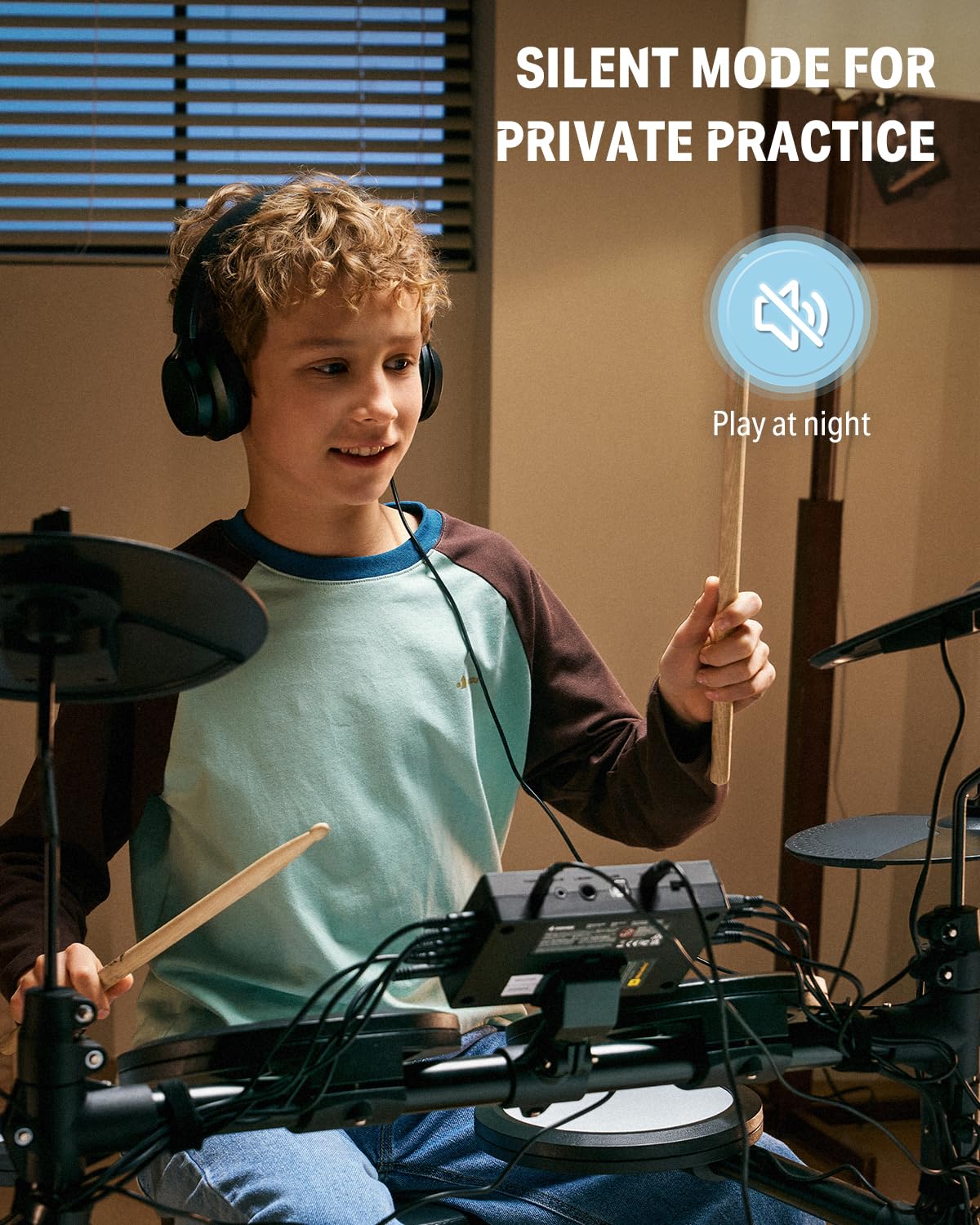 Donner Batería Eléctrica DED-70 Batería Electrónica para Principiantes con 150 Sonidos, 4 Pads de Malla Silenciosos, Platillos de 9", USB MIDI, Carga Tipo C, 2 Pedales, Trono, Auriculares, Baquetas, Lecciones Melódicas