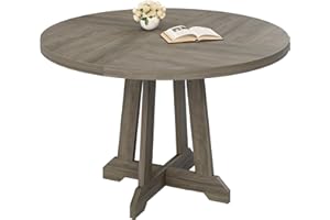 47 Inch Round Dining Table, Expandable Wooden Kitchen Dining Room Table with Pedestal Base for 4-6, Space-Saving Foldable Din
