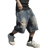 Verdusa Men's Baggy Jean Shorts Jorts Streetwear Bermuda Denim Shorts with Pockets