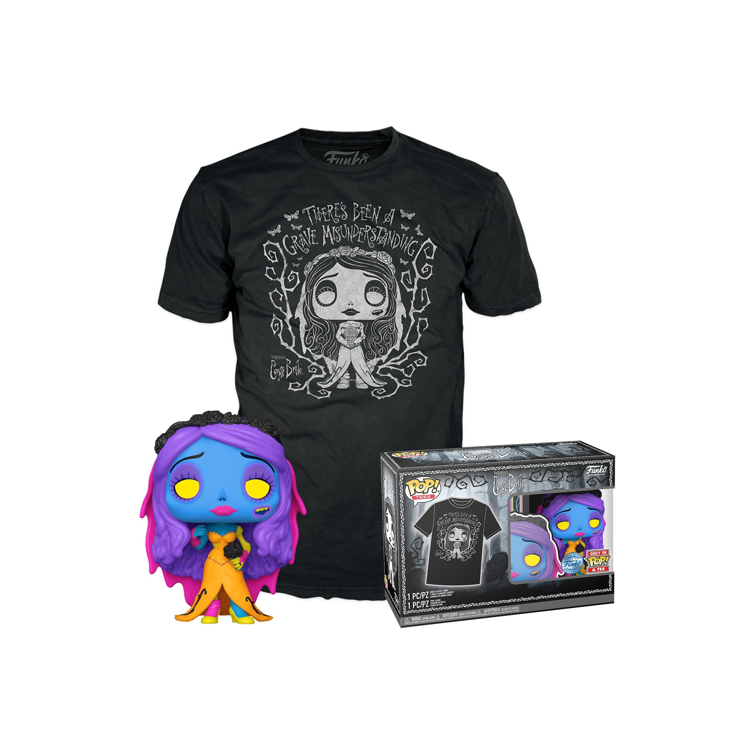 Funko Pop! & Tee: Corpse Bride - Emily - Blacklight - Large - (L) - T-Shirt - Clothes With Collectable Vinyl Figure - Gift Idea - Toys and Short Sleeve Top for Adults Unisex Men and Women