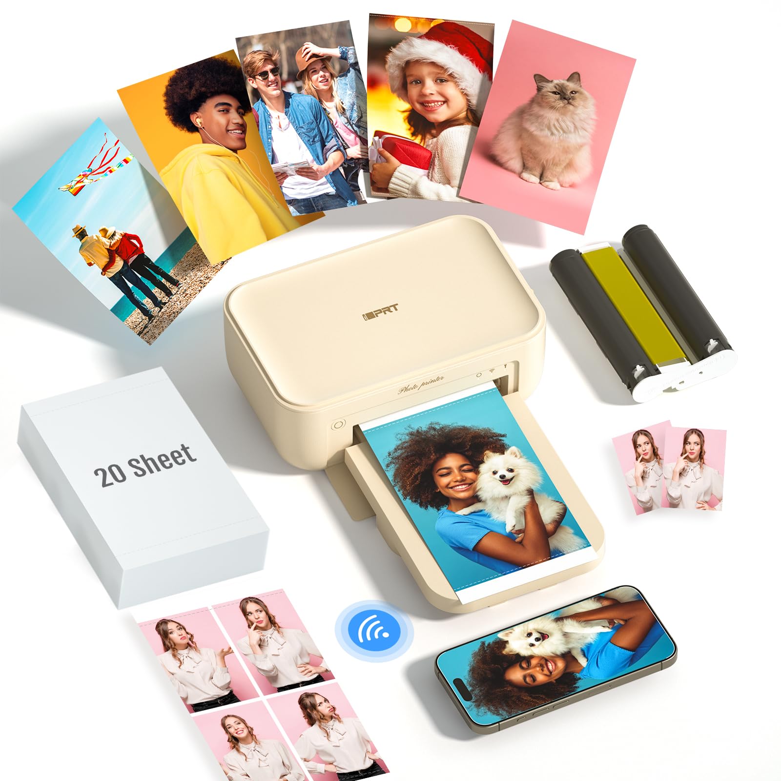Photo 1 of iDPRT 4×6 Photo Printer, Portable Color Picture Printer, Thermal Sublimation Mini Picture Printer, Bundle 20 Sheets Photo Paper & 1 Ribbon Cassette, Photo Printer for iPhone & Android
