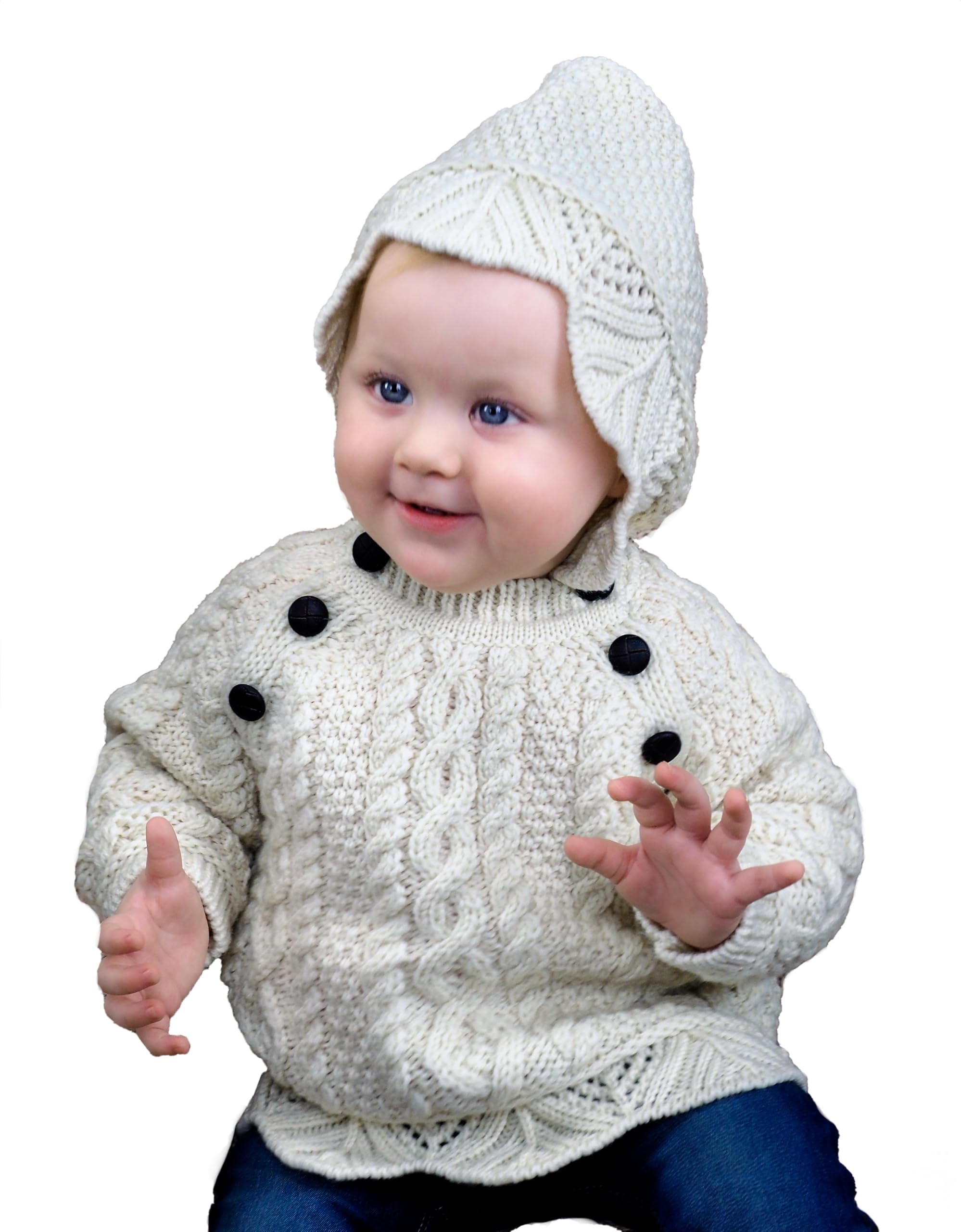 Aran Crafts Baby Traditional Irish Lace Stitch Hooded Sweater (HD4558-12/18-NAT)