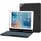 ProCase 360° Rotation 7-Color Backlit Keyboard Case for iPad 9.7 inch (Old Model), iPad 6th Gen(2018)/ iPad 5th Gen(2017), iPad Pro 9.7"(2016), iPad Air 2(2014)/ iPad Air 1(2013) Keyboard Cover -Black