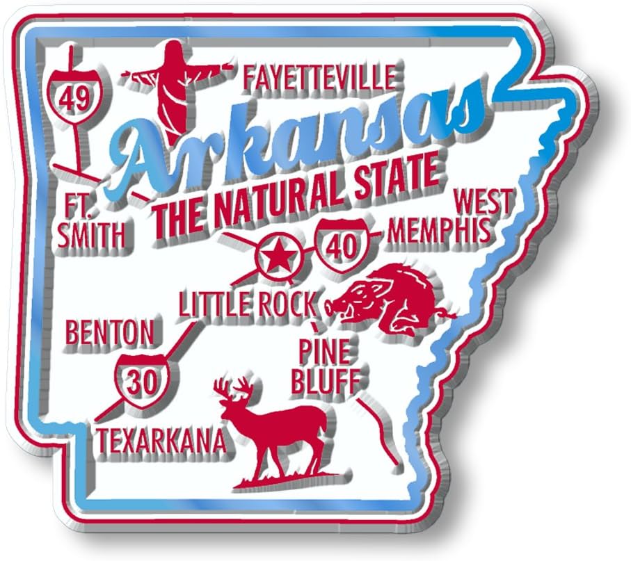 Arkansas Premium State Magnet by Classic Magnets, 2.3" x 2.1", Collectible 3D Rubber Vintage-Style Souvenirs and Gifts Made in The USA