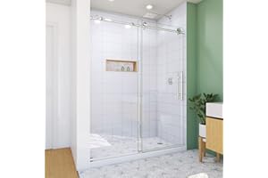 DreamLine Enigma-X 56-60 in. W x 76 in. H Fully Frameless Sliding Shower Door, Polished Stainless Steel
