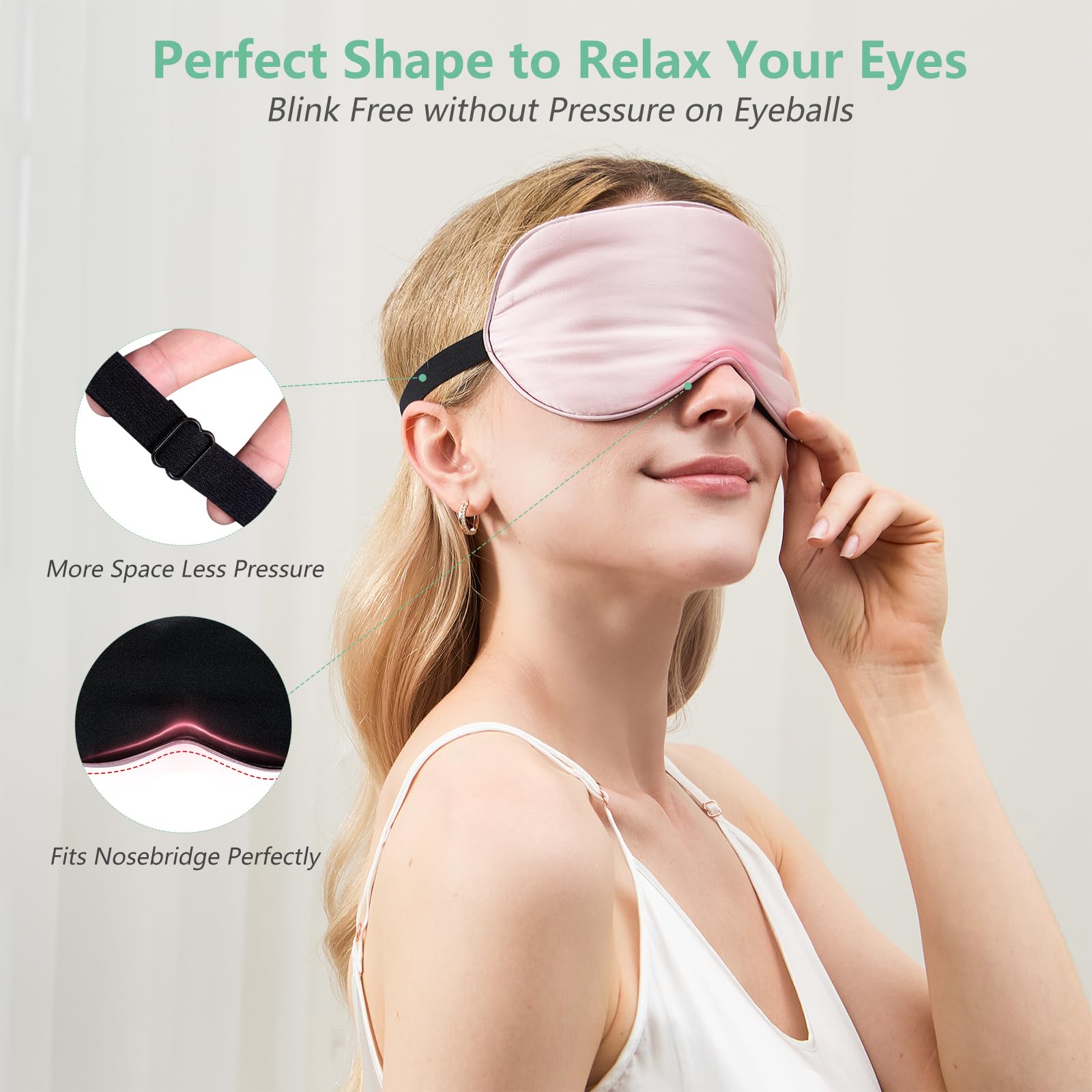 BeeVines 100% Real Mulberry Silk 2 Pack Sleep Mask, Natural Pure Silk Eye Masks with Adjustable Strap for Sleeping, 100% Block Light Eye Sleep Shade Cover, Reduces Puffy Eyes Traveling Gifts