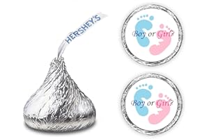 CREATIVITY LABELS 324 Gender Reveal Footprints Kisses Labels for Baby Shower Or Baby Sprinkle Party Or Event Decorations, Boy or Girl Stickers, Wrappers, Favors (Pink, Blue) Made in USA