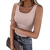 BDITANLE Women Sleeveless Scoop Neck Ribbed Tank Top Fitted Summer Basic Cami T-Shirts
