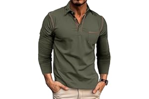 QEKOMA Men's Casual Polo Shirts Classic Long Sleeve Basic Button T-Shirt Lightweight Cotton Golf Tops with Pocket