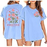 Boho Christian Shirts for Women Oversized Vintage Floral Tshirt Religious Jesus Tees Bible Verse Short Sleeve Faith Tops