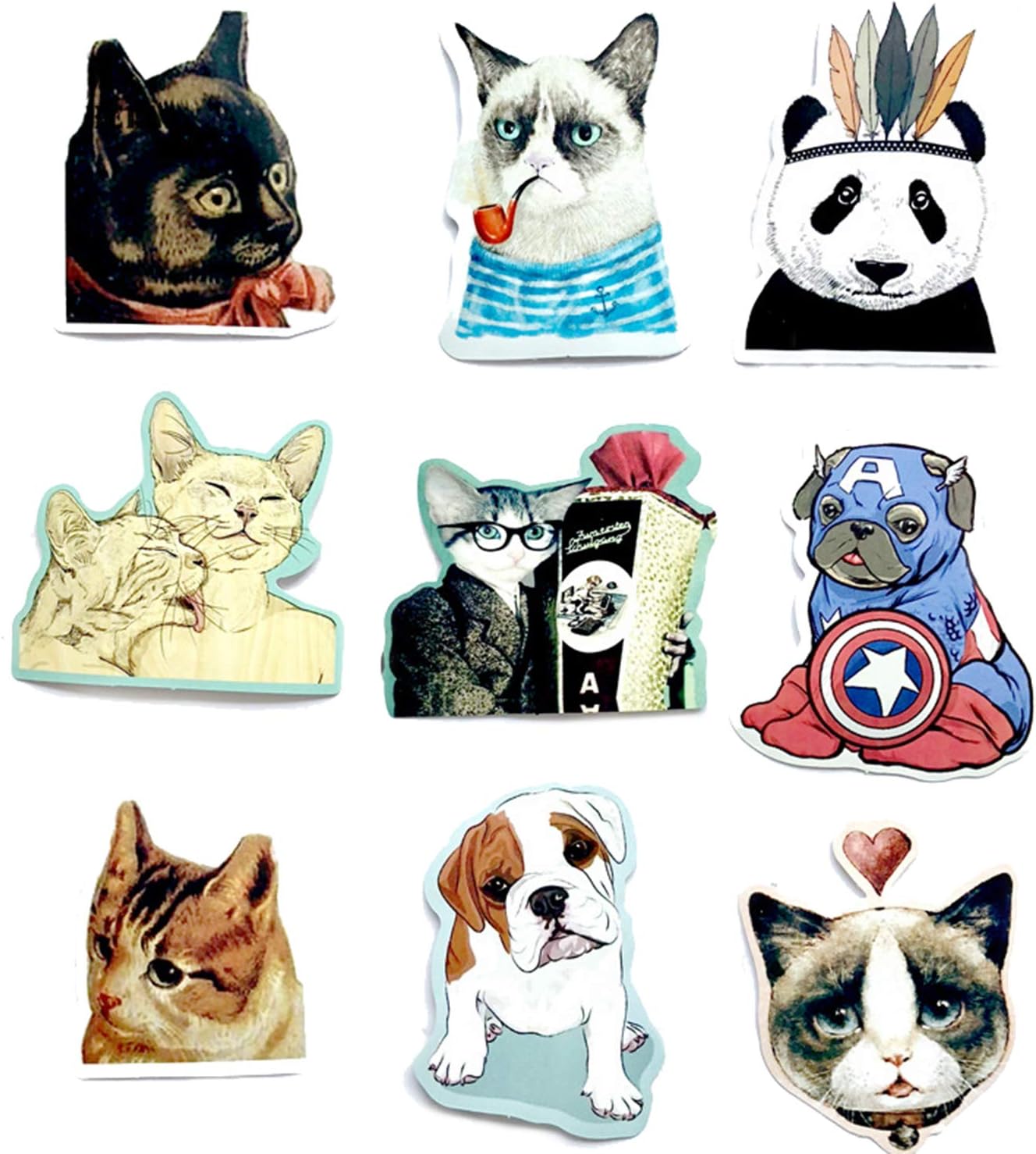 9Pcs Lovely Cute Pet Cat Waterproof Stickers for Laptop Stickers Motorcycle Bicycle Skateboard Luggage Decal Graffiti Patches Stickers for [No-Duplicate Sticker Pack]