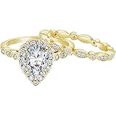 EAMTI 1.5CT 925 Sterling Silver Bridal Ring Sets 14K Gold Plated Teardrop CZ Engagement Vintage Pear Promise Rings Marquise Wedding Bands for Women Size 3-11