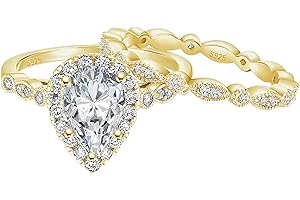 EAMTI 1.25CT 925 Sterling Silver Bridal Ring Sets Teardrop CZ Engagement Vintage Pear Promise Rings Marquise Wedding Bands for Women Size 4-11