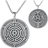 YWMAN Hecate Necklace for Women Men, Triple Moon Goddess & Hekate Wheel Pendant, Mystical Stainless Steel Jewelry for Witchcraft, Wiccan Gifts, Spiritual Protection & Magic