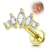 COCHARM 14K Gold Plated Cartilage Earrings Stud 16G 925 Sterling Silver Helix Earrings Internally Thread Heart Flat Back Piercing Jewelry