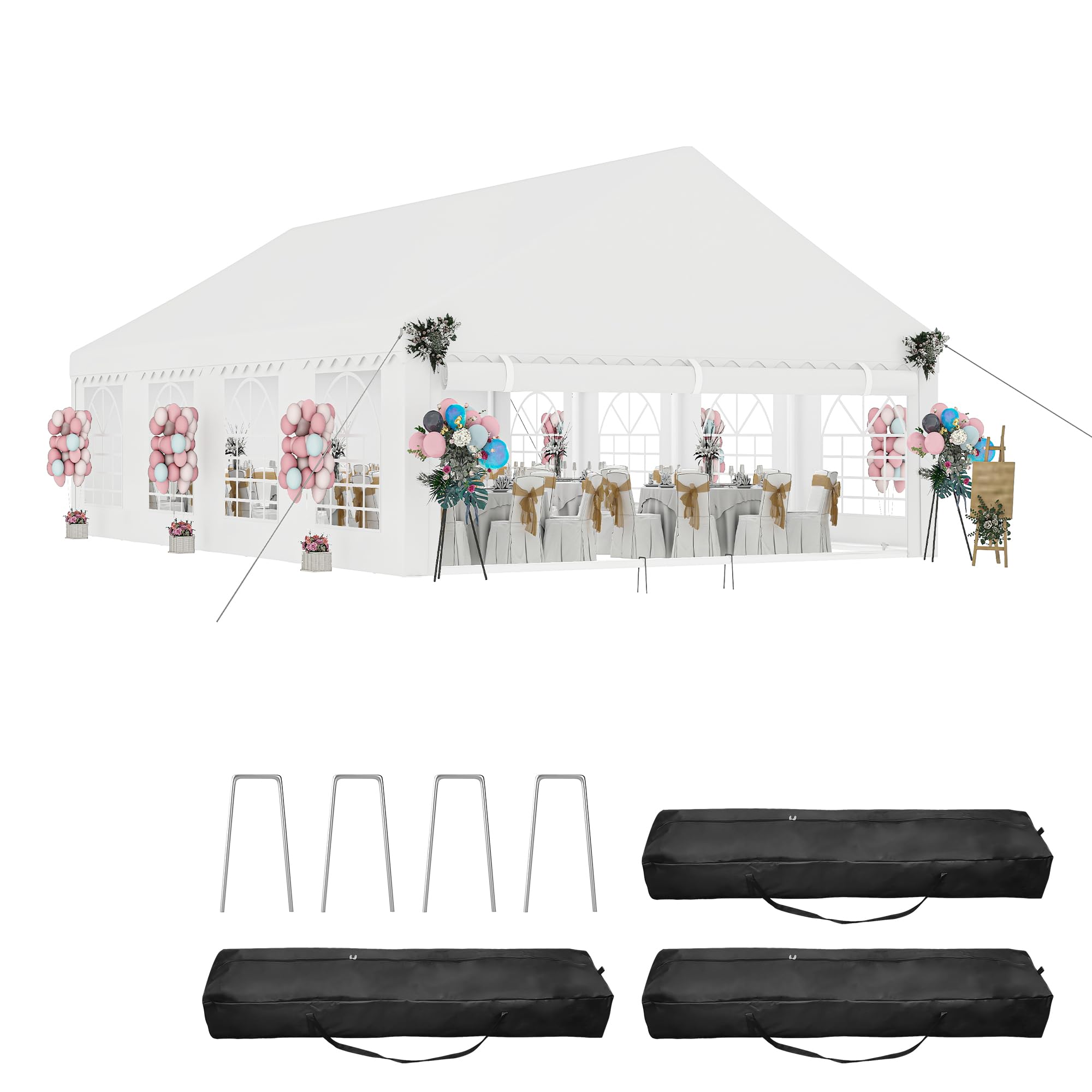 Photo 1 of DWVO 20x30FT Heavy Duty Party PVC White Tent Wedding Event Shelters Upgraded Galvanized Ripple Canopy with Large Roof Removable Sidewalls & 3 Storage Bags 600D Oxford Commercial