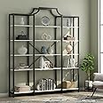Auromie Triple Wide 5-Tier Bookshelf, 70.87" L x 79.13" H Extra Large Bookcase, Tall Open Etagere Display Shelf with Metal Frame, Freestanding Modern Storage Shelves for Home Office, Black&White
